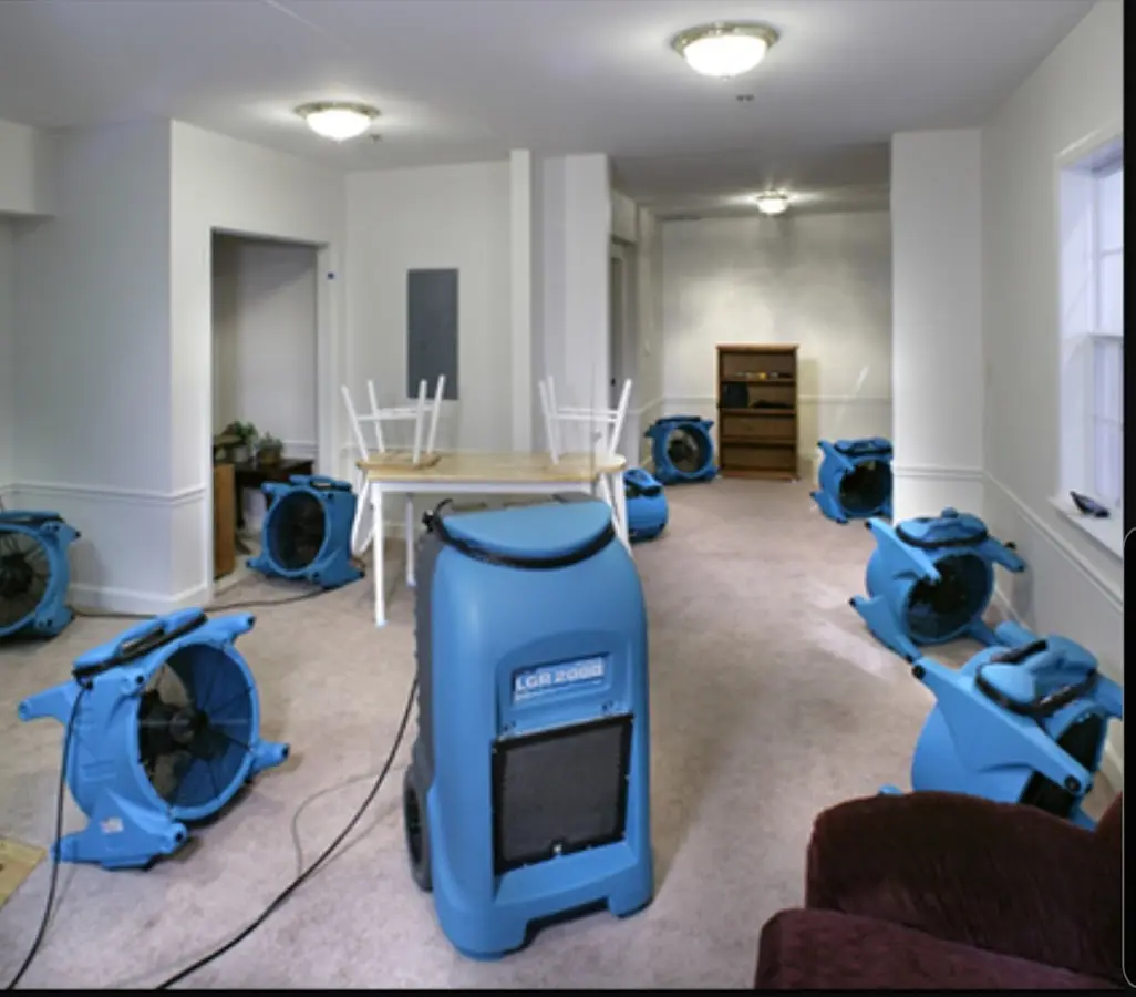 Air movers and dehumidifier setup for Water Damage Restoration in Renton